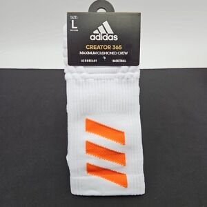 Adidas Creator 365 Crew Socks White Orange Size L Maximum Cushioned AEROREADY